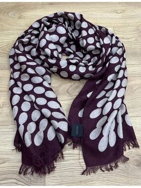 Gucci Plum and Light Gray Polka Dot Silk Scarf
